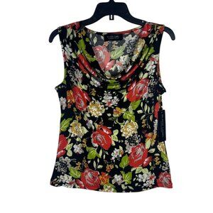 Black Label By Evan-Picone Blouse Size Medium Floral Sleeveless‎ Top NEW
